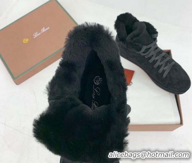 Big Discount Loro Piana High top Sneakers in Suede and Wool Fur Black 1113094