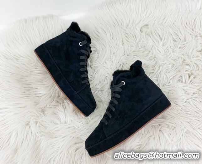 Big Discount Loro Piana High top Sneakers in Suede and Wool Fur Black 1113094