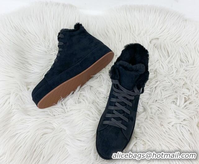 Big Discount Loro Piana High top Sneakers in Suede and Wool Fur Black 1113094