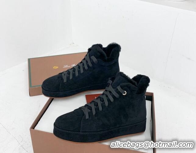 Big Discount Loro Piana High top Sneakers in Suede and Wool Fur Black 1113094