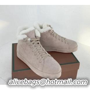 Cheap Price Loro Piana High top Sneakers in Suede and Wool Fur Beige Grey 1113095