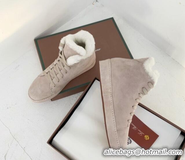 Cheap Price Loro Piana High top Sneakers in Suede and Wool Fur Beige Grey 1113095