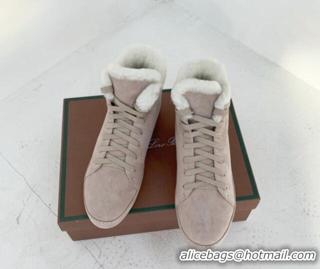 Cheap Price Loro Piana High top Sneakers in Suede and Wool Fur Beige Grey 1113095