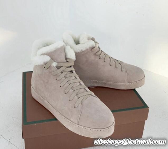 Cheap Price Loro Piana High top Sneakers in Suede and Wool Fur Beige Grey 1113095