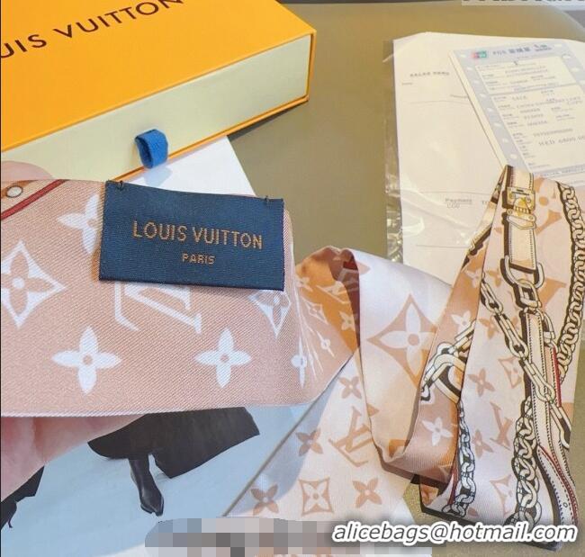 New Design Louis Vuitton Silk Bandeau Scarf 6x120cm 0513 White/Pink 2024