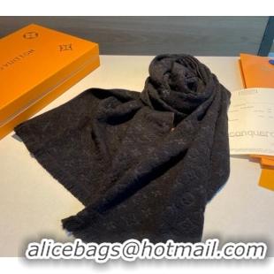 Big Discount Louis Vuitton Monogram Cashmere Long Scarf 40x180cm 0912 Black 2024