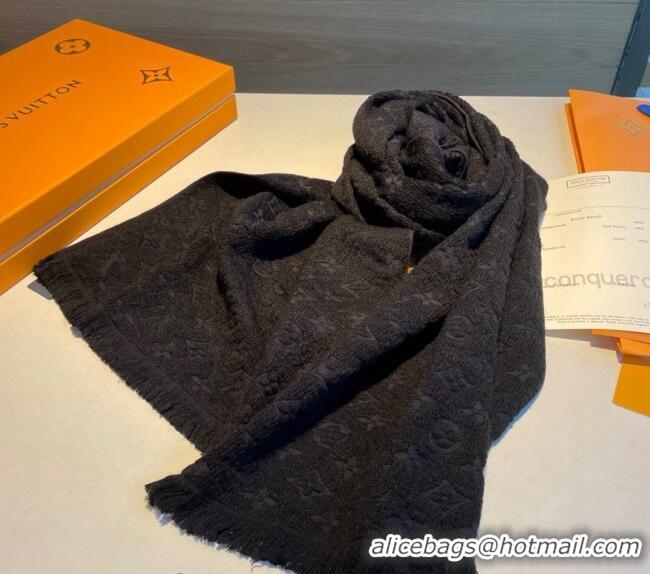 Big Discount Louis Vuitton Monogram Cashmere Long Scarf 40x180cm 0912 Black 2024