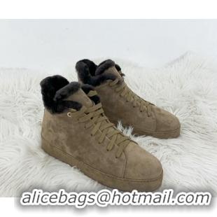 Duplicate Loro Piana High top Sneakers in Suede and Wool Fur Khaki 1113097