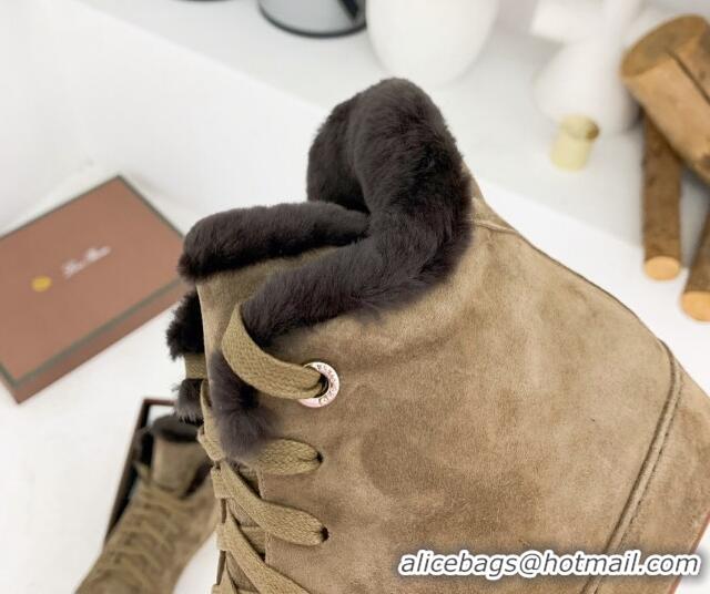 Duplicate Loro Piana High top Sneakers in Suede and Wool Fur Khaki 1113097