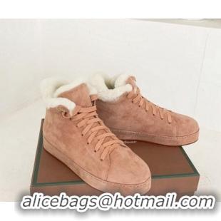 Best Price Loro Piana High top Sneakers in Suede and Wool Fur Light Pink 1113098