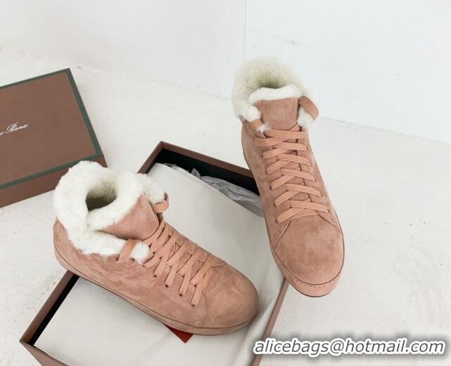 Best Price Loro Piana High top Sneakers in Suede and Wool Fur Light Pink 1113098