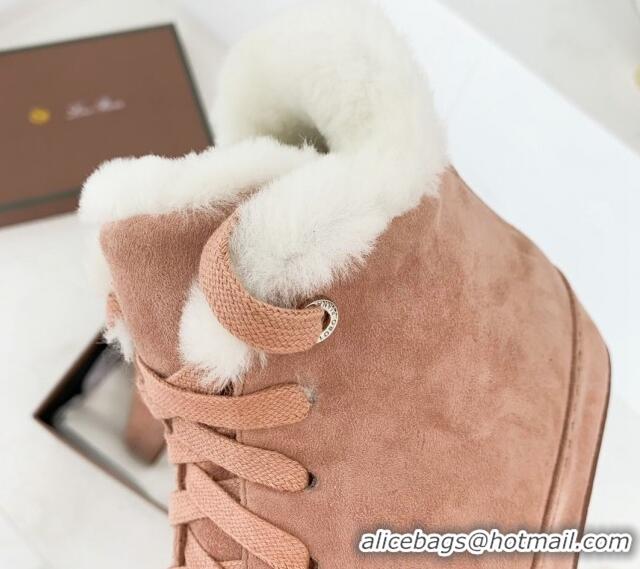 Best Price Loro Piana High top Sneakers in Suede and Wool Fur Light Pink 1113098