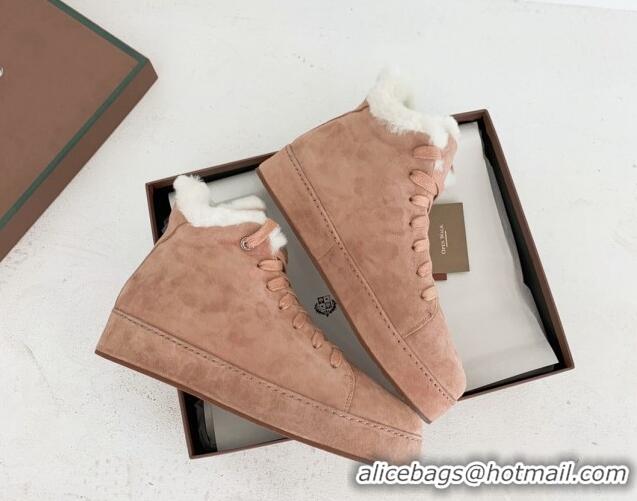 Best Price Loro Piana High top Sneakers in Suede and Wool Fur Light Pink 1113098