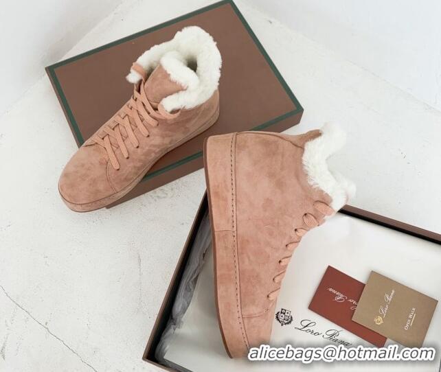 Best Price Loro Piana High top Sneakers in Suede and Wool Fur Light Pink 1113098