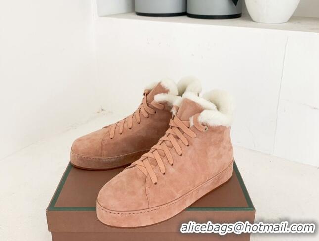 Best Price Loro Piana High top Sneakers in Suede and Wool Fur Light Pink 1113098