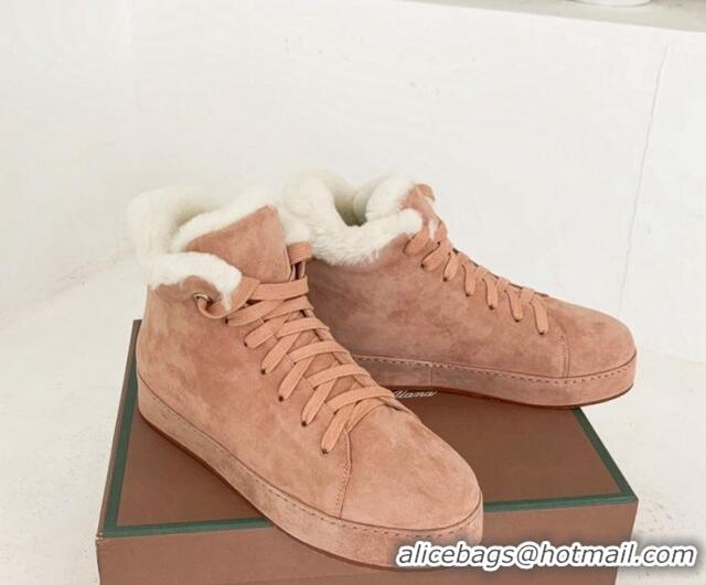 Best Price Loro Piana High top Sneakers in Suede and Wool Fur Light Pink 1113098