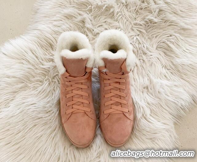 Best Price Loro Piana High top Sneakers in Suede and Wool Fur Light Pink 1113098