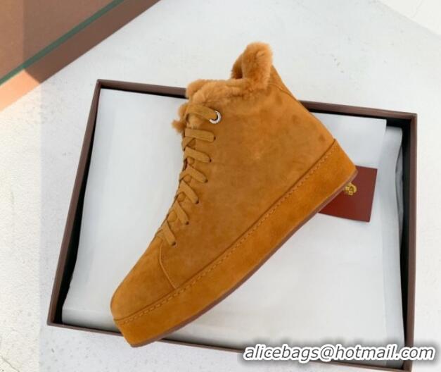 Grade Quality Loro Piana High top Sneakers in Suede and Wool Fur Brown Yellow 1113099