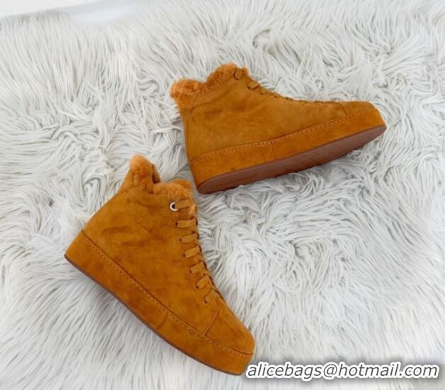 Grade Quality Loro Piana High top Sneakers in Suede and Wool Fur Brown Yellow 1113099