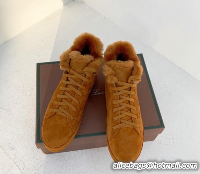 Grade Quality Loro Piana High top Sneakers in Suede and Wool Fur Brown Yellow 1113099