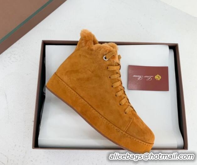 Grade Quality Loro Piana High top Sneakers in Suede and Wool Fur Brown Yellow 1113099