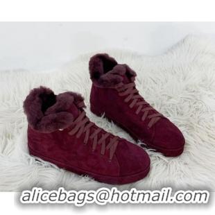 Low Price Loro Piana High top Sneakers in Suede and Wool Fur Grape Purple 1113100