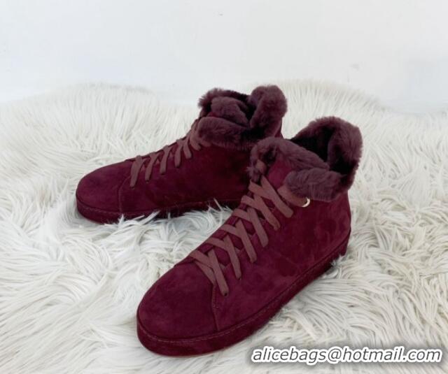 Low Price Loro Piana High top Sneakers in Suede and Wool Fur Grape Purple 1113100