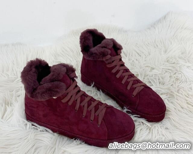 Low Price Loro Piana High top Sneakers in Suede and Wool Fur Grape Purple 1113100