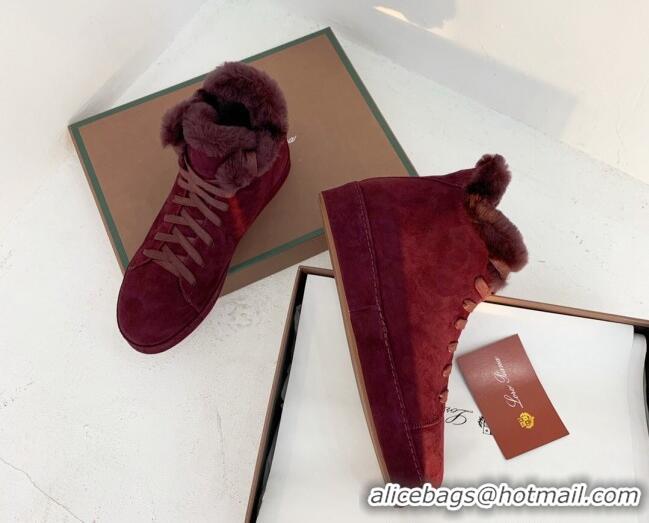 Low Price Loro Piana High top Sneakers in Suede and Wool Fur Grape Purple 1113100