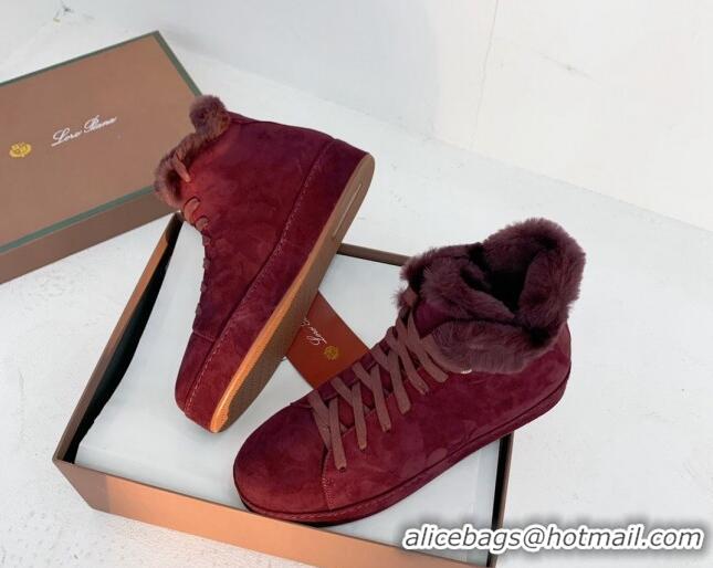 Low Price Loro Piana High top Sneakers in Suede and Wool Fur Grape Purple 1113100