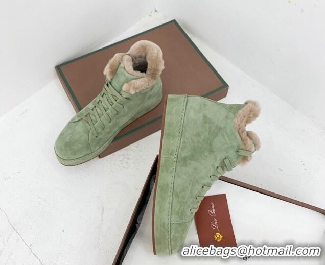 Pretty Style Loro Piana High top Sneakers in Suede and Wool Fur Light Green 1113101