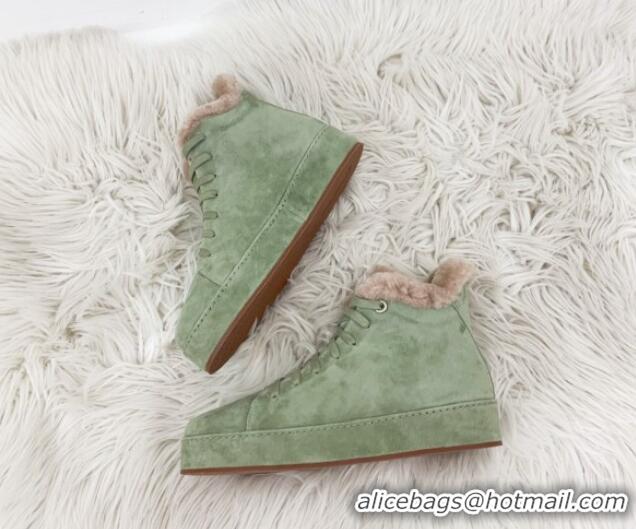 Pretty Style Loro Piana High top Sneakers in Suede and Wool Fur Light Green 1113101