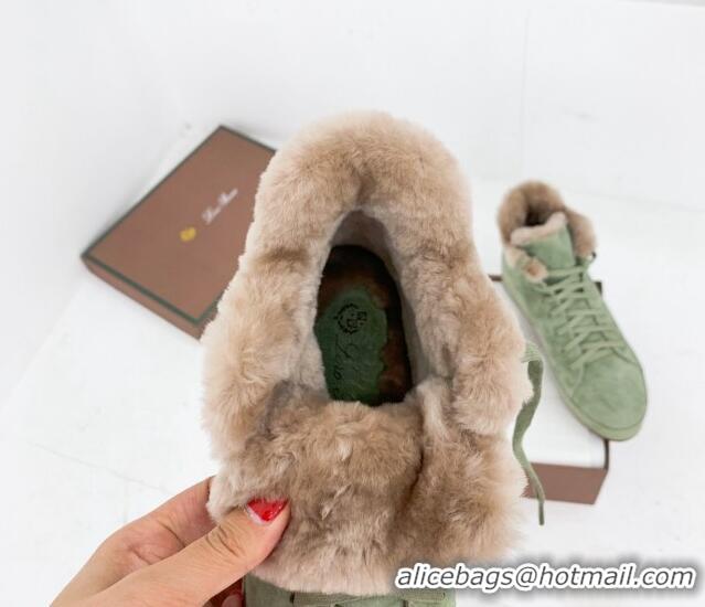 Pretty Style Loro Piana High top Sneakers in Suede and Wool Fur Light Green 1113101