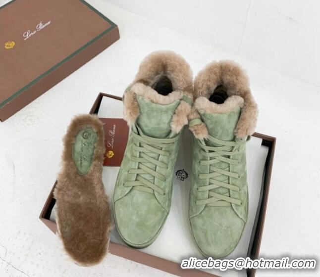 Pretty Style Loro Piana High top Sneakers in Suede and Wool Fur Light Green 1113101