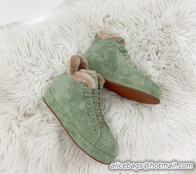 Pretty Style Loro Piana High top Sneakers in Suede and Wool Fur Light Green 1113101