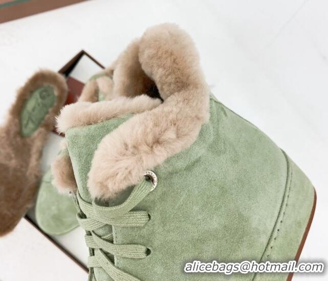 Pretty Style Loro Piana High top Sneakers in Suede and Wool Fur Light Green 1113101