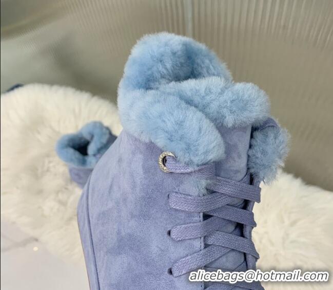 Good Looking Loro Piana High top Sneakers in Suede and Wool Fur Light Blue 1113102