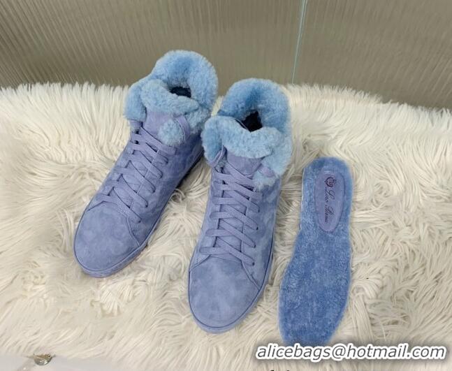 Good Looking Loro Piana High top Sneakers in Suede and Wool Fur Light Blue 1113102