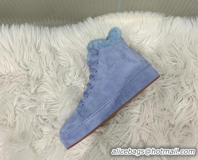 Good Looking Loro Piana High top Sneakers in Suede and Wool Fur Light Blue 1113102