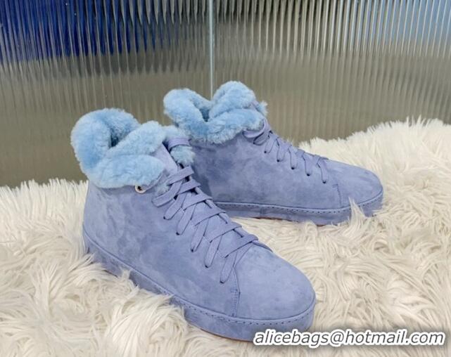 Good Looking Loro Piana High top Sneakers in Suede and Wool Fur Light Blue 1113102