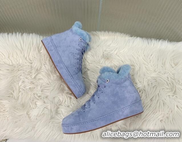 Good Looking Loro Piana High top Sneakers in Suede and Wool Fur Light Blue 1113102