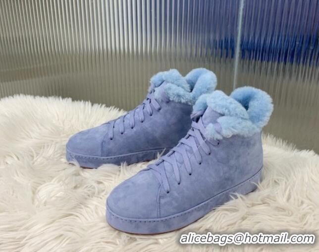 Good Looking Loro Piana High top Sneakers in Suede and Wool Fur Light Blue 1113102