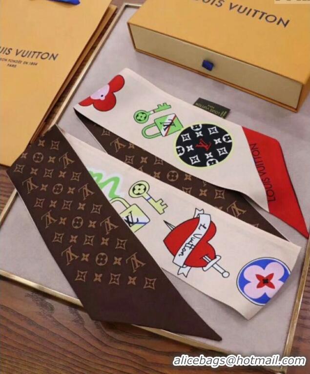 Top Grade Louis Vuitton Vivienne Silk Bandeau Scarf 091302 White/Black 2024