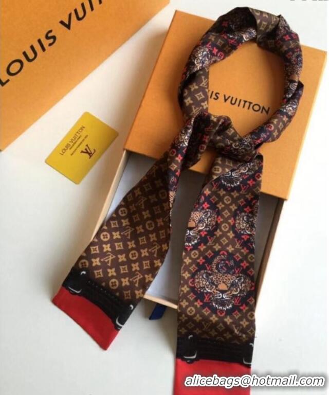 Pretty Style Louis Vuitton Animal Silk Bandeau Scarf 6x120cm 3026 Brown 2024