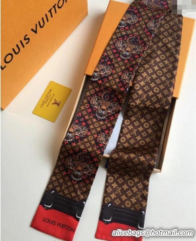 Pretty Style Louis Vuitton Animal Silk Bandeau Scarf 6x120cm 3026 Brown 2024