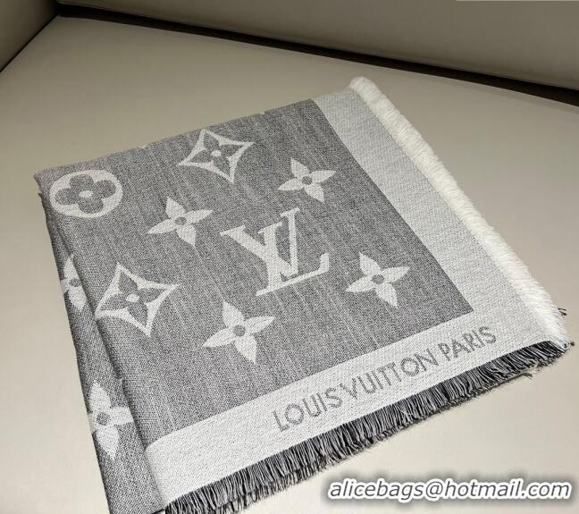 Unique Style Louis Vuitton Monogram XL Cashmere Silk Shawl 140cm LV102101 Grey 2024