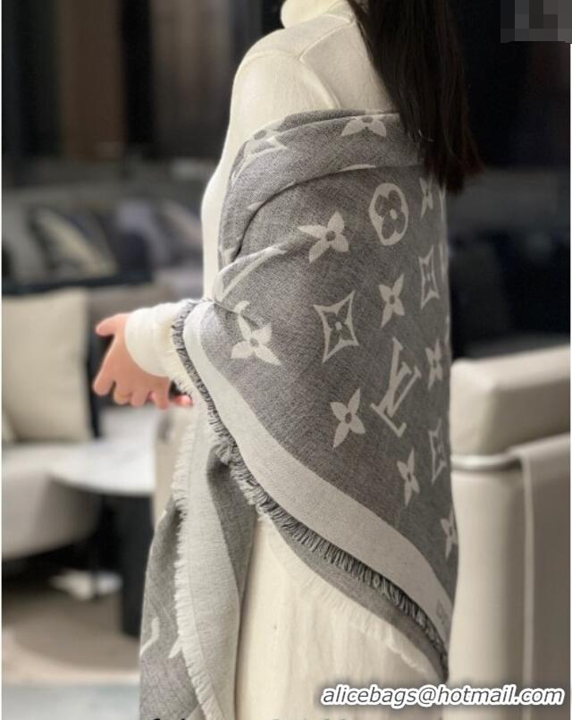 Unique Style Louis Vuitton Monogram XL Cashmere Silk Shawl 140cm LV102101 Grey 2024