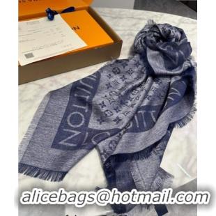 Most Popular Louis Vuitton Silk Wool Shawl 140cm LV102103 Navy Blue 2024