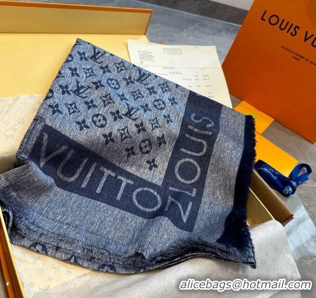 Most Popular Louis Vuitton Silk Wool Shawl 140cm LV102103 Navy Blue 2024