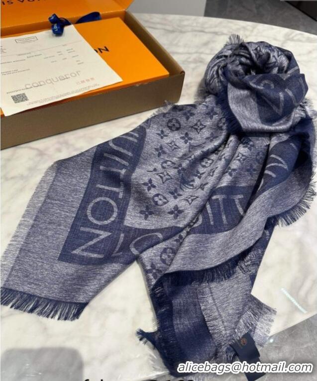 Most Popular Louis Vuitton Silk Wool Shawl 140cm LV102103 Navy Blue 2024